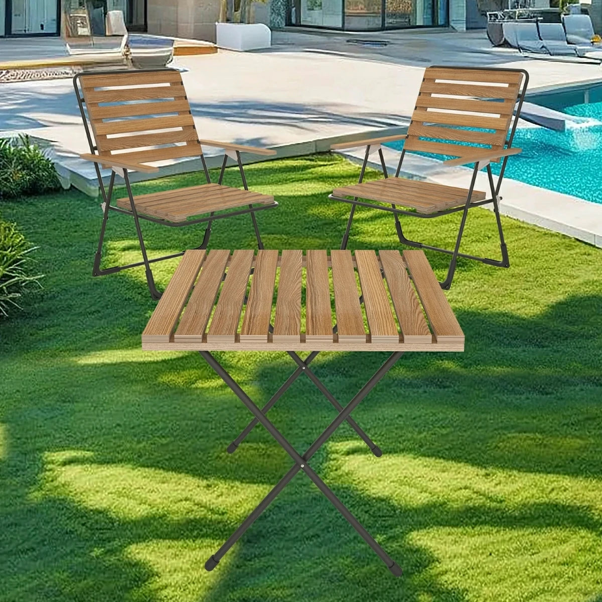 Bistro Katlanabilir 3'lü Bistro Masa Sandalye Seti, Balkon ve Bahçe Oturma Grubu