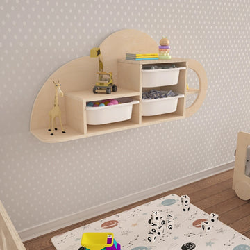 Cloud Montessori Tarzı 3 Mini Sepetli Çok Amaçlı Oyuncak Rafı