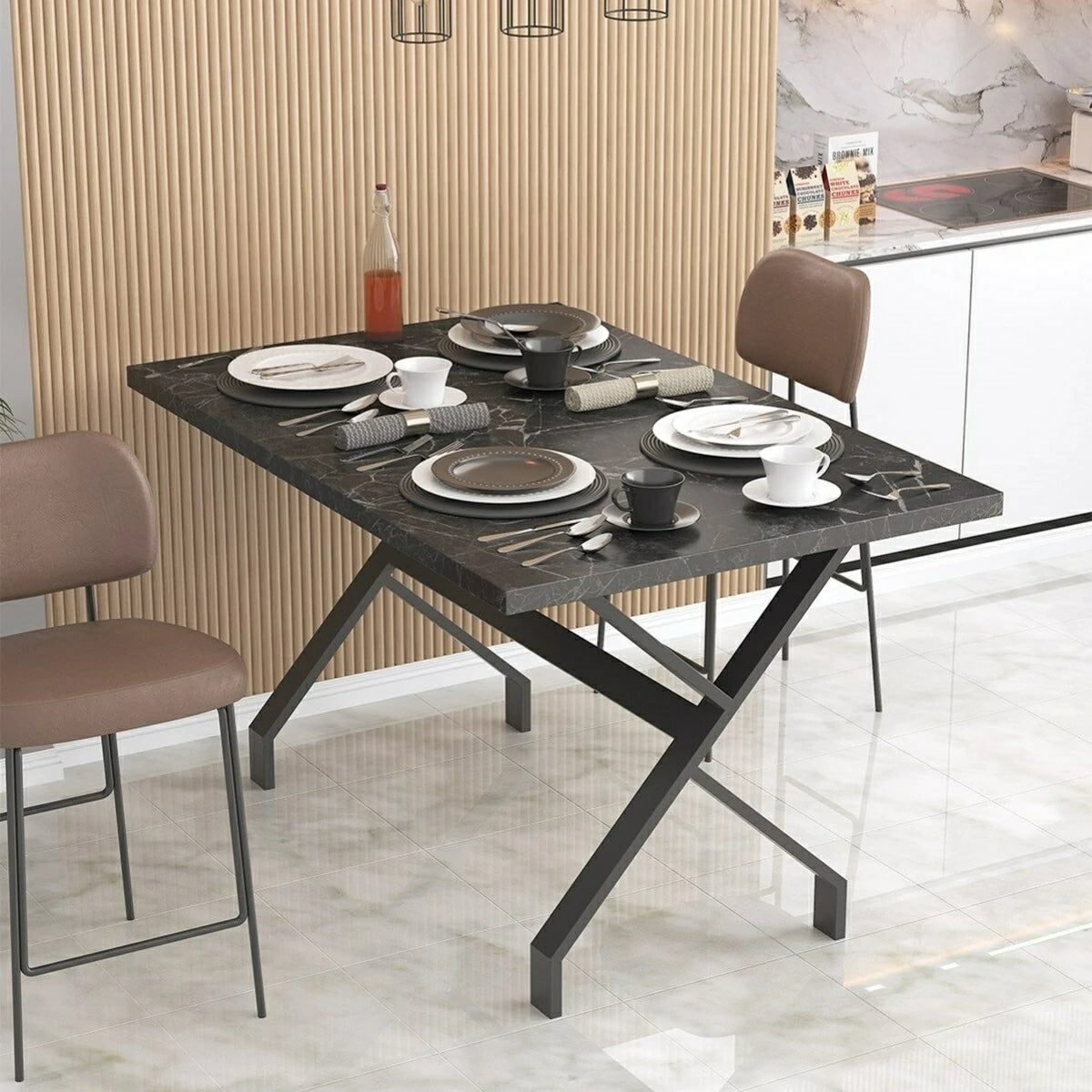 Meri Yemek Masası Siyah Mermer