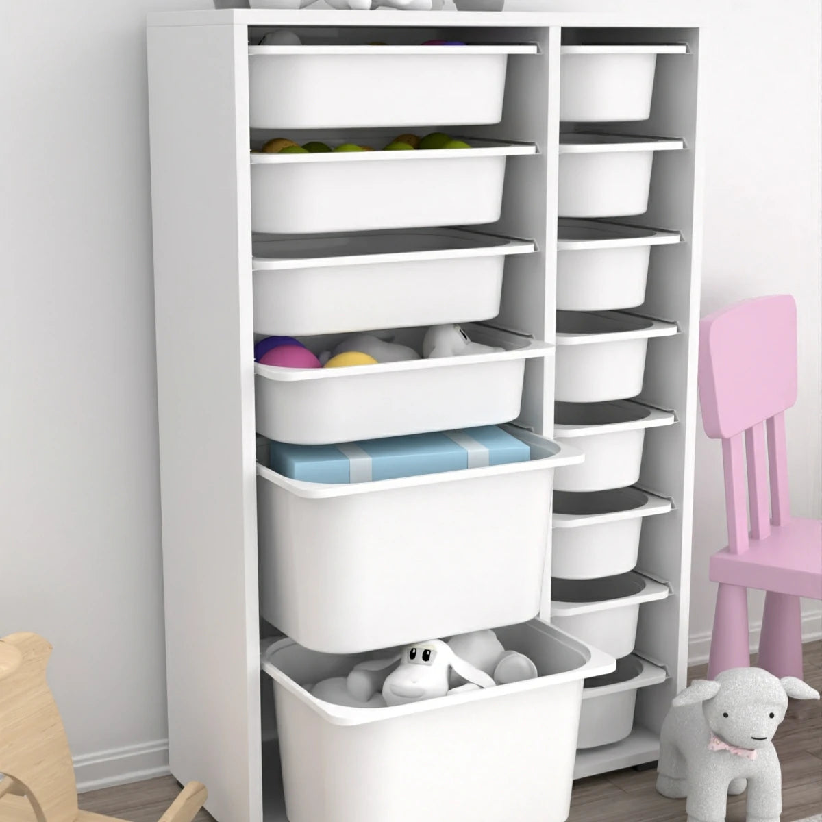 Rine 14 Sepetli Çok Amaçlı Oyuncak Dolabı Beyaz 2D4K8U
