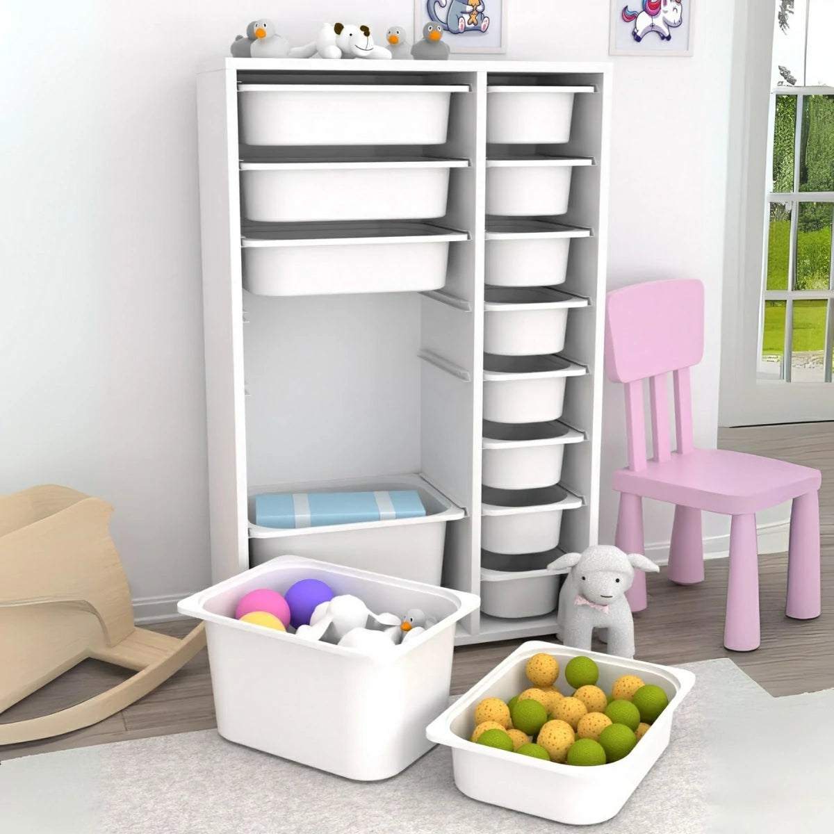Rine 14 Sepetli Çok Amaçlı Oyuncak Dolabı Beyaz 2D4K8U