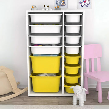 Rine 14 Sepetli Çok Amaçlı Oyuncak Dolabı Sarı Beyaz 2D4K8U