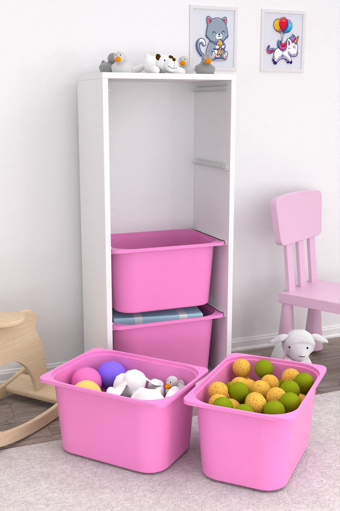 Cara 4 Derin Sepetli Çok Amaçlı Oyuncak Dolabı Pembe