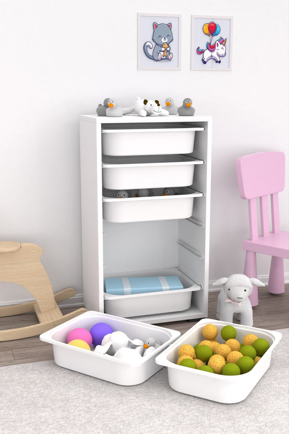 Bronz 6 Sepetli Çok Amaçlı Oyuncak Dolabı, Kiler Dolabı Beyaz