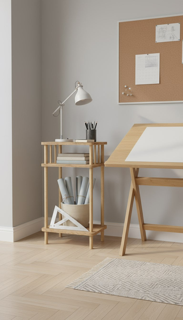 Duo Atlantik Çam Ahşap Dikdörtgen Çok Amaçlı Raf Yan Sehpa 3 Katlı