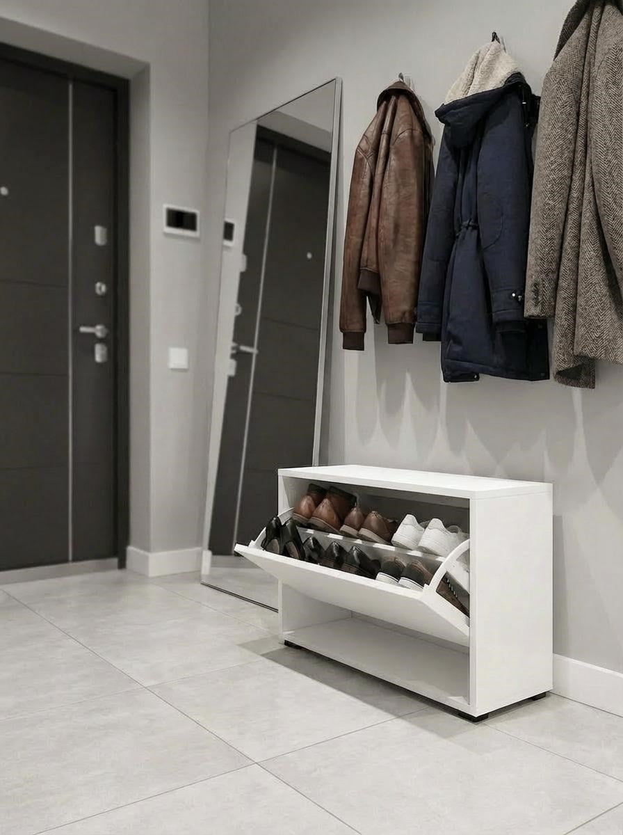 Mono Düşer Kapak Beyaz Ayakkabılık Tek Raflı Ayakkabılık 1 Bölmeli