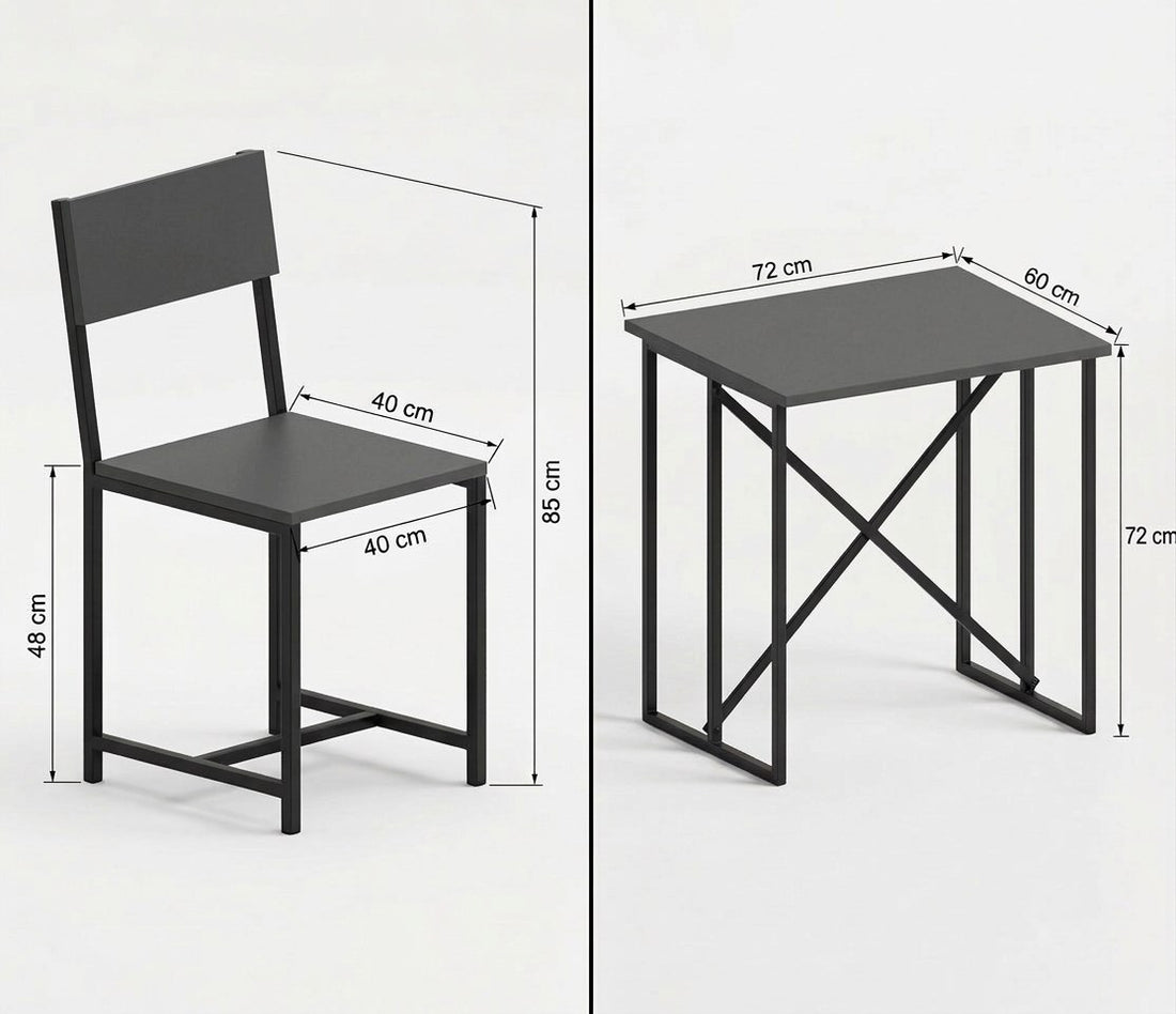 Piko 2 Sandalyeli Masa Takımı Antrasit – Metal Profil Portatif Mutfak Balkon Masa Seti