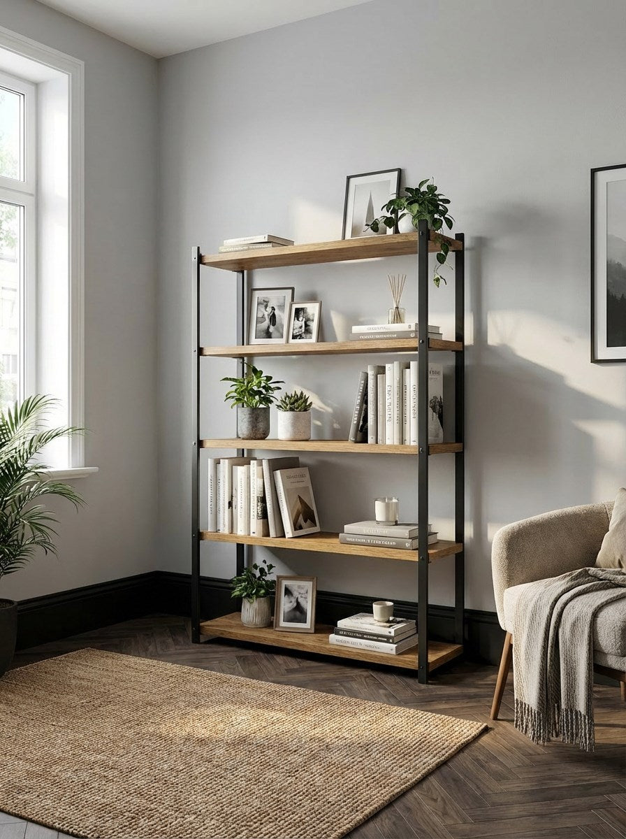 Orion 5 Raflı Metal Atlantik Çam Çok Amaçlı Kitaplık