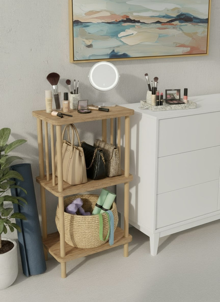 Mino 2 Atlantik Çam Ahşap Dikdörtgen Çok Amaçlı Raf Yan Sehpa 3 Katlı