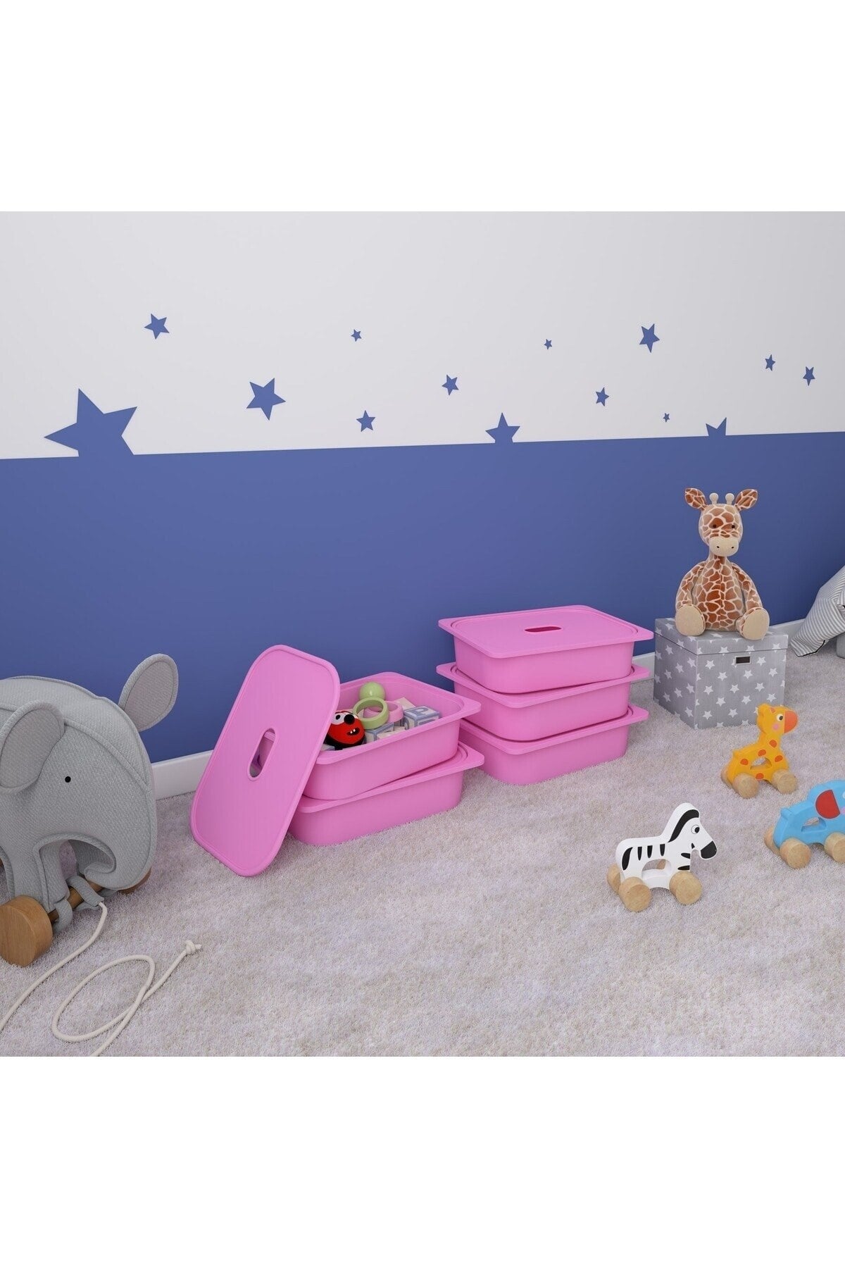 5 Adet Pembe Kapaklı Çok Amaçlı Saklama Kutusu - Oyuncak Sepeti 5ks5k