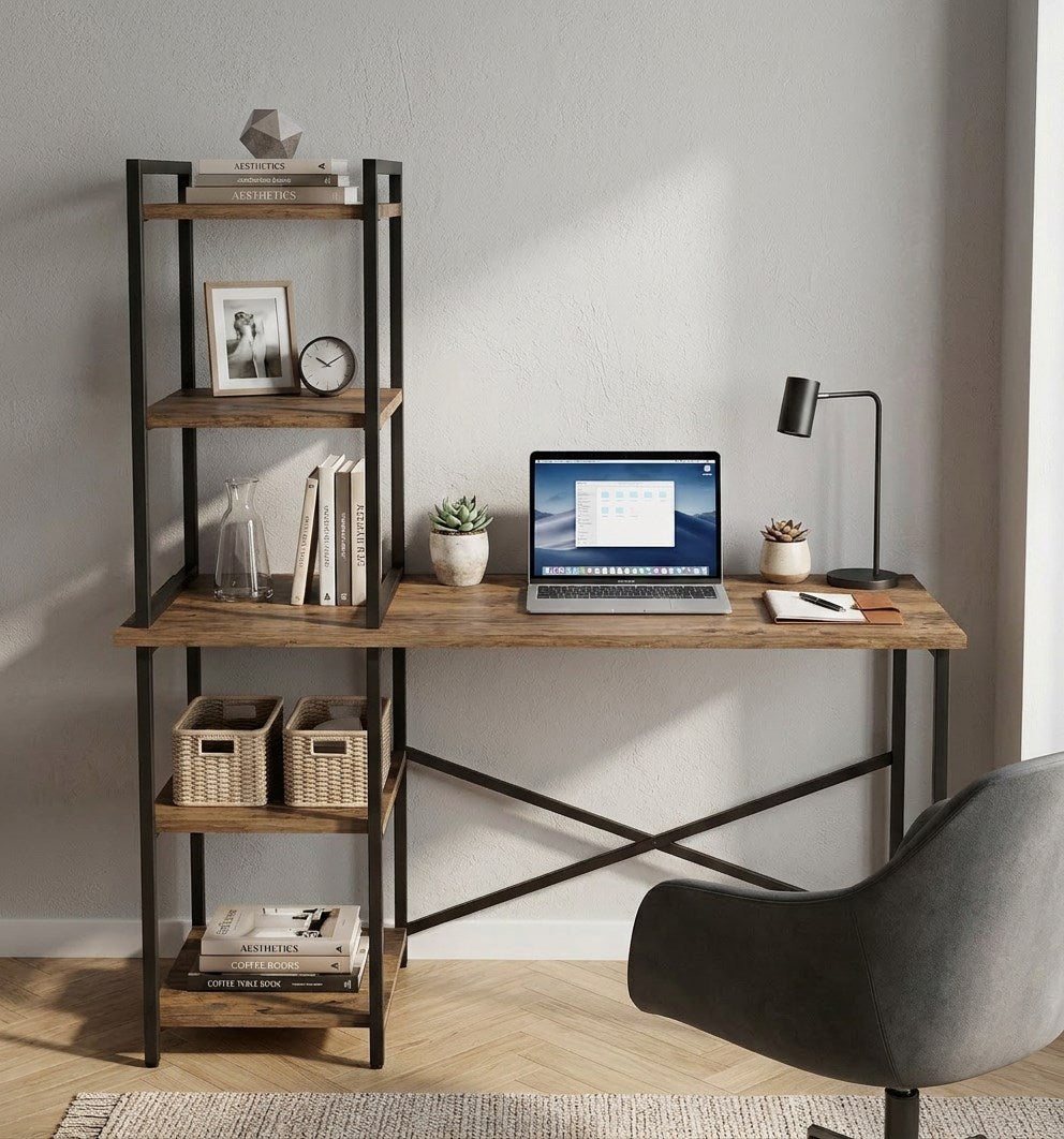 Melisa 5 Raflı Kitaplıklı Çalışma Masası 120x60 cm Atlantik Çam – Metal Gövdeli Modern Tasarım