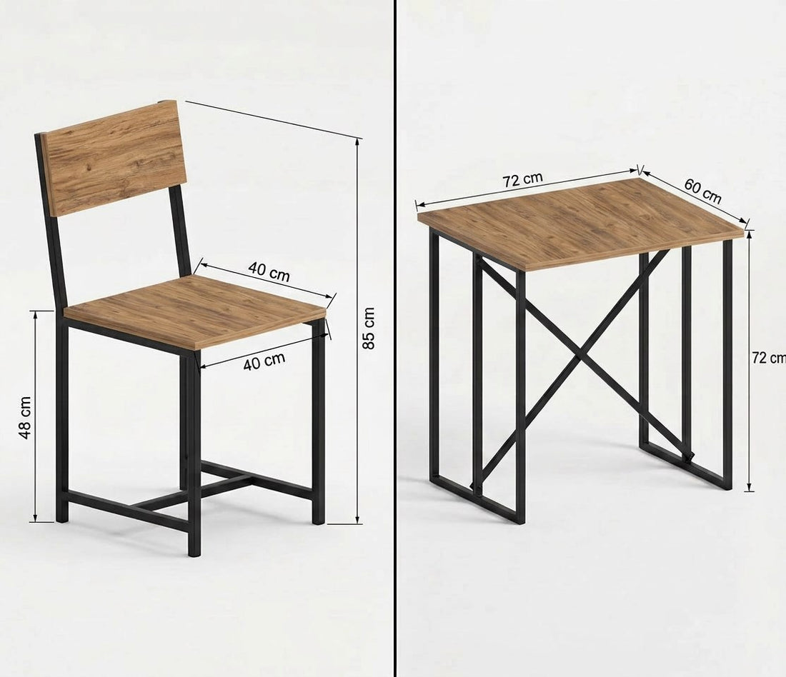 Piko 2 Sandalyeli Masa Takımı Atlantik Çam – Metal Profil Portatif Mutfak Balkon Masa Seti