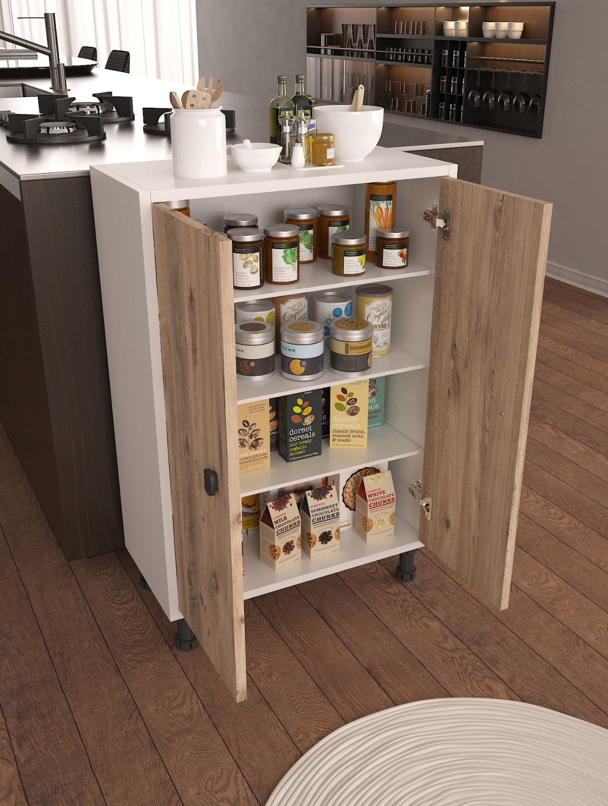 Melo 4 Raflı, 2 Kapaklı Çok Amaçlı Dolap, Kiler Dolabı, Mutfak Dolabı