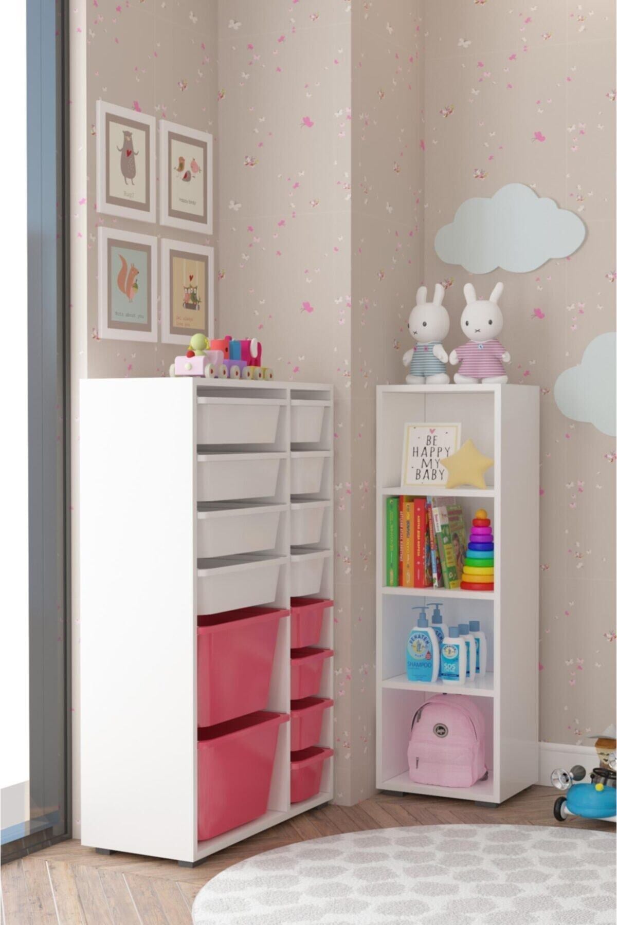 Glass Çok Amaçlı Kitaplık 4 Raflı Dolap Beyaz