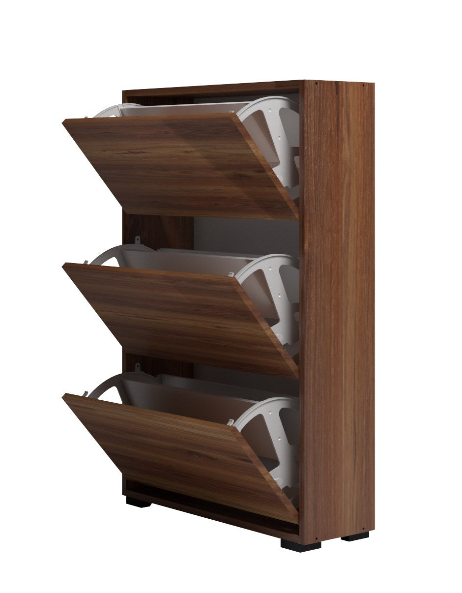 Skeche Düşer Kapak Ayakkabılık Raflı Ayakkabılık 3 Bölmeli Ayakkabılık Ceviz