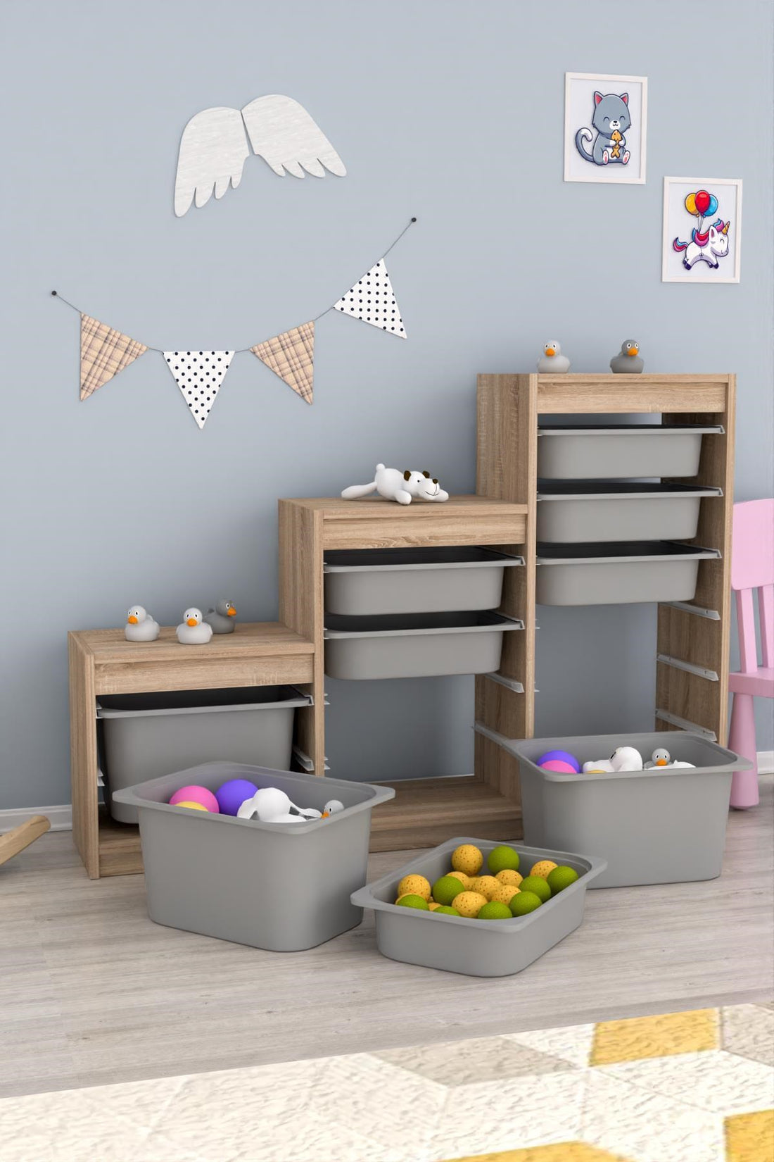 Swiss 9 Sepetli Çok Amaçlı Oyuncak Dolabı Sonomo Gri