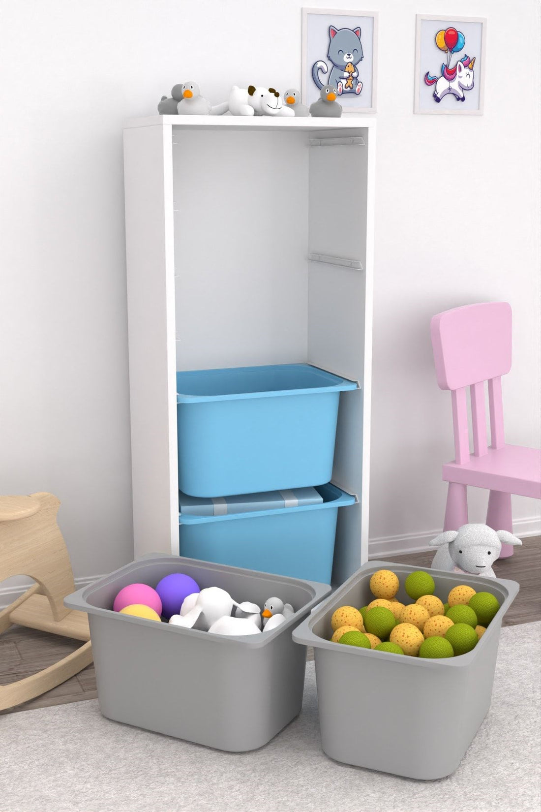 Cara 4 Derin Sepetli Çok Amaçlı Oyuncak Dolabı Mavi Gri