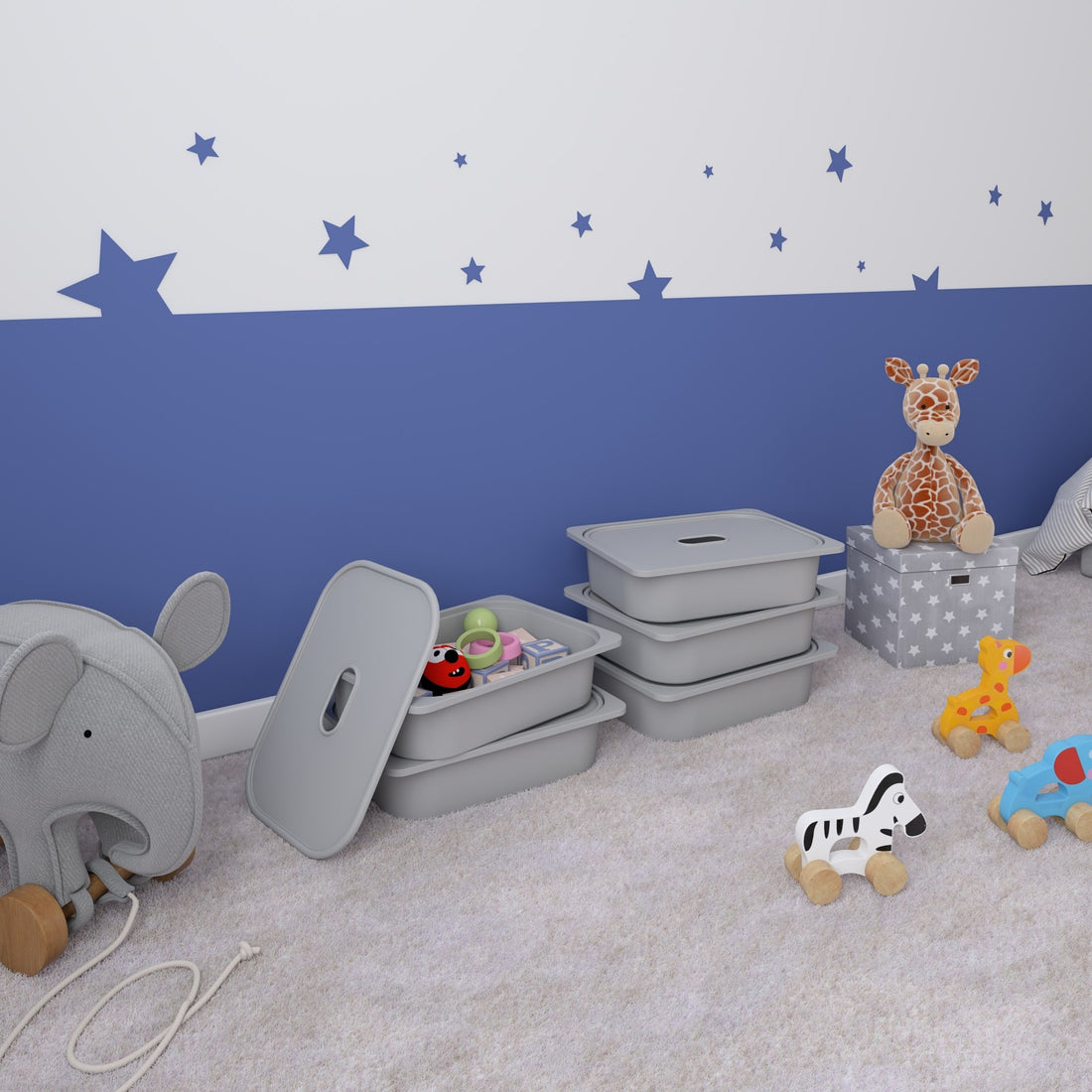 5 Adet Gri Kapaklı Çok Amaçlı Saklama Kutusu - Oyuncak Sepeti 5ks5k