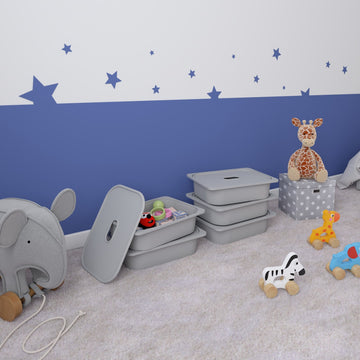 5 Adet Gri Kapaklı Çok Amaçlı Saklama Kutusu - Oyuncak Sepeti 5ks5k