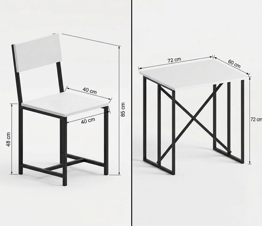 Piko 2 Sandalyeli Masa Takımı Beyaz – Metal Profil Portatif Mutfak Balkon Masa Seti