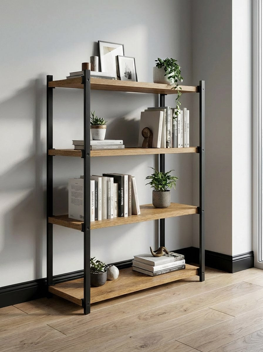 Orion 4 Raflı Metal Atlantik Çam Çok Amaçlı Kitaplık