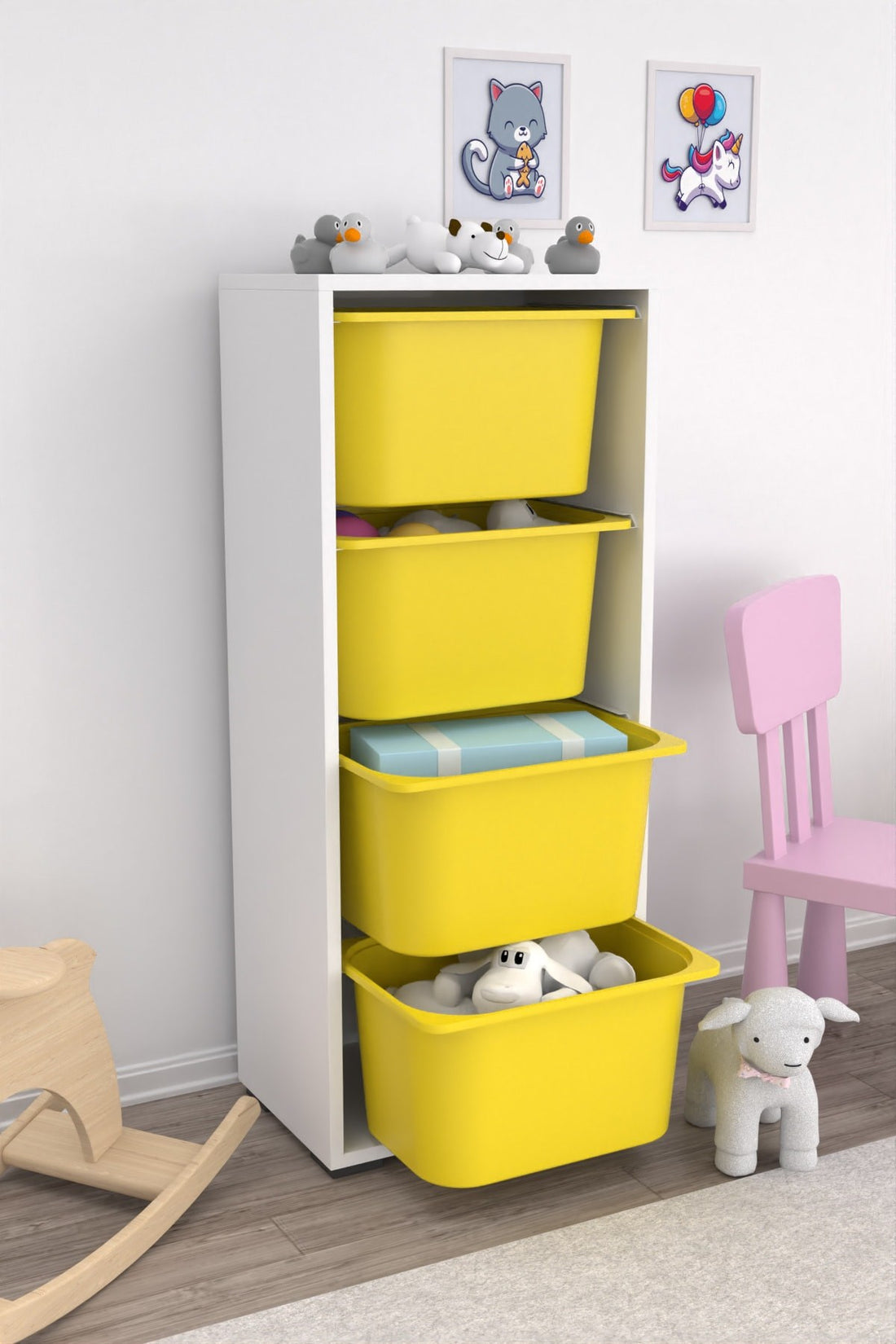 Cara 4 Derin Sepetli Çok Amaçlı Oyuncak Dolabı Sarı