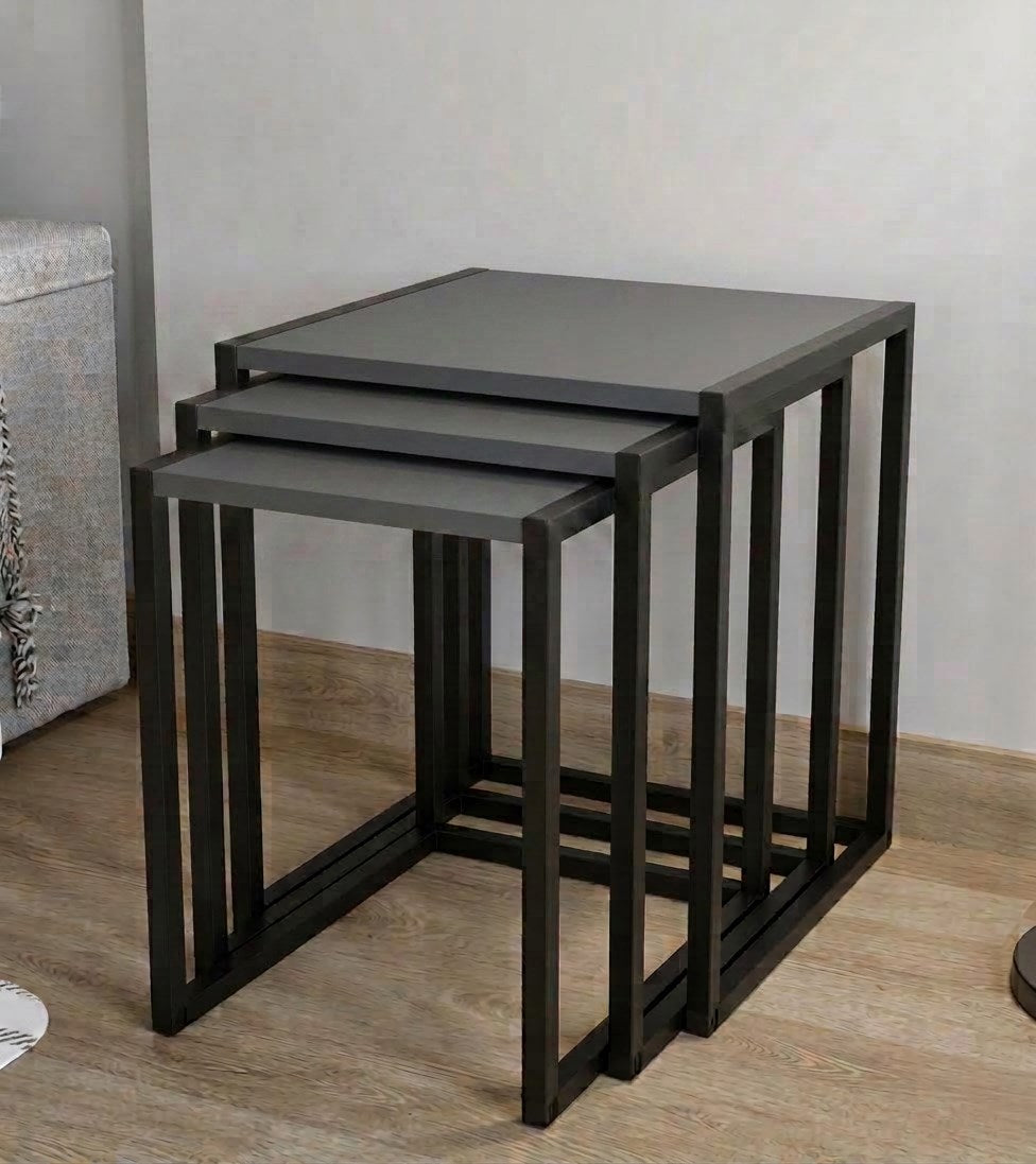 Form 3’lü Zigon Sehpa Antrasit – Metal Profil Yan Sehpa Takımı