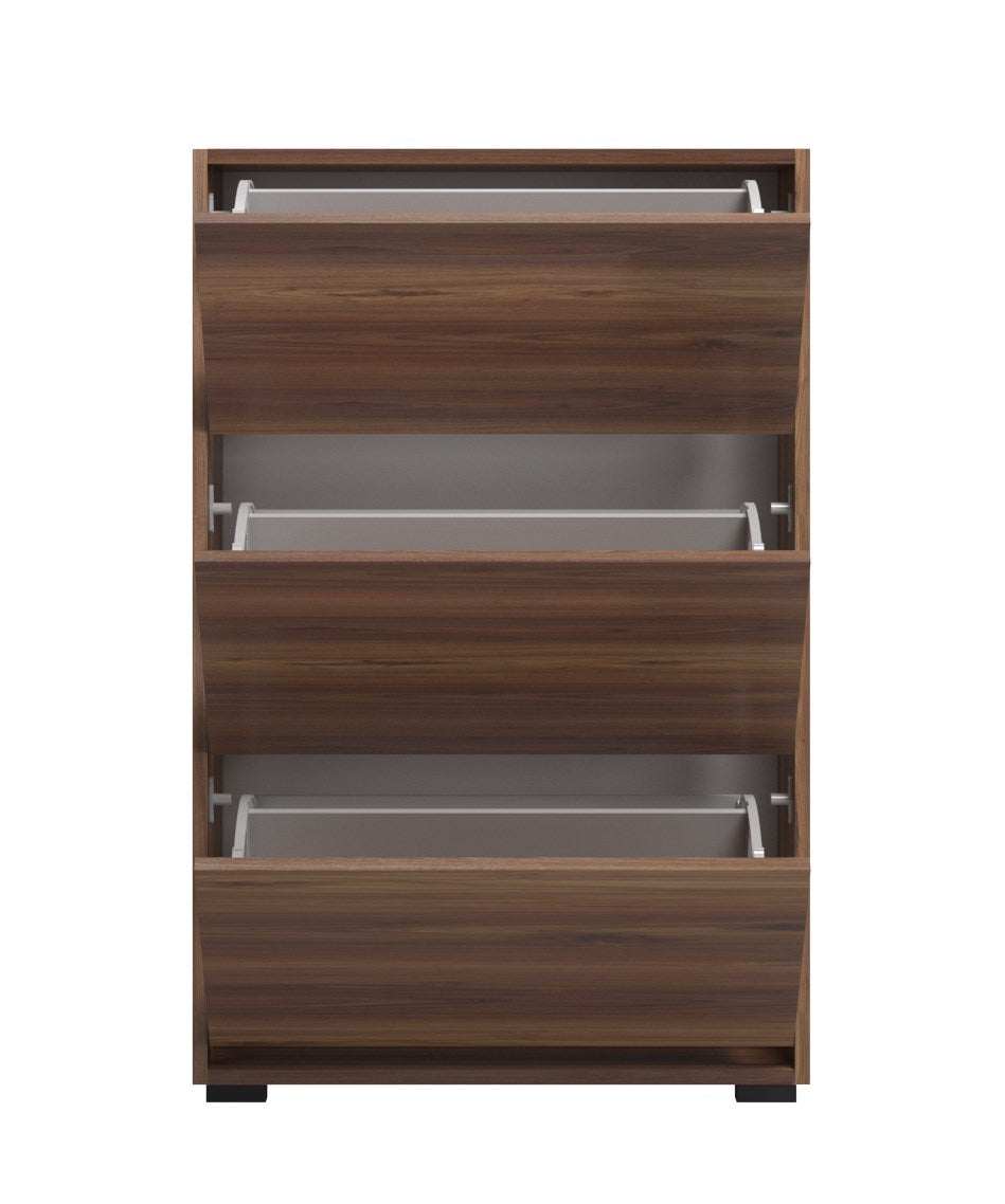 Skeche Düşer Kapak Ayakkabılık Raflı Ayakkabılık 3 Bölmeli Ayakkabılık Ceviz