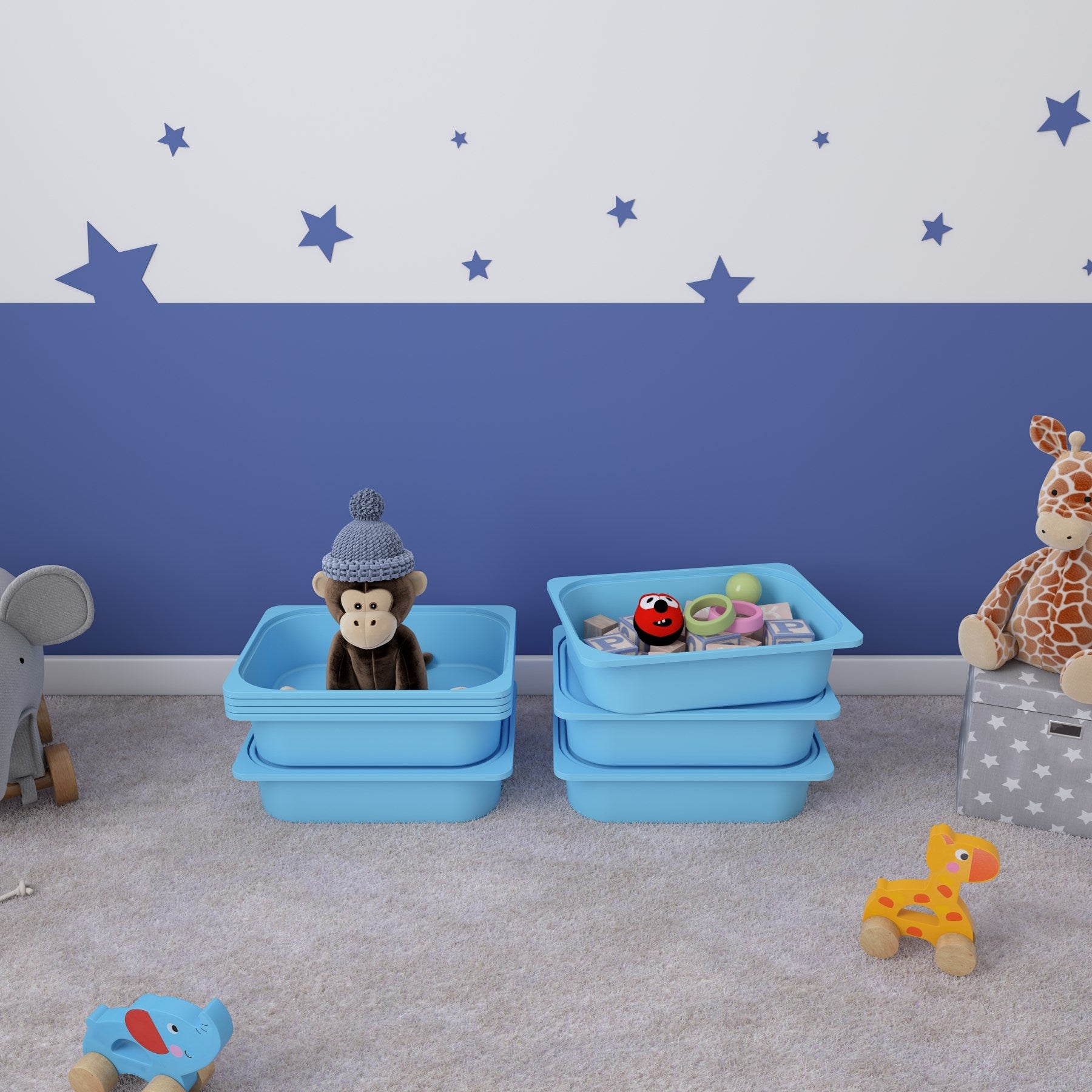 5 Adet Mavi Kapaklı Çok Amaçlı Saklama Kutusu - Oyuncak Sepeti 5ks5k