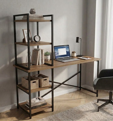Melisa 5 Raflı Kitaplıklı Çalışma Masası 120x60 cm Atlantik Çam – Metal Gövdeli Modern Tasarım
