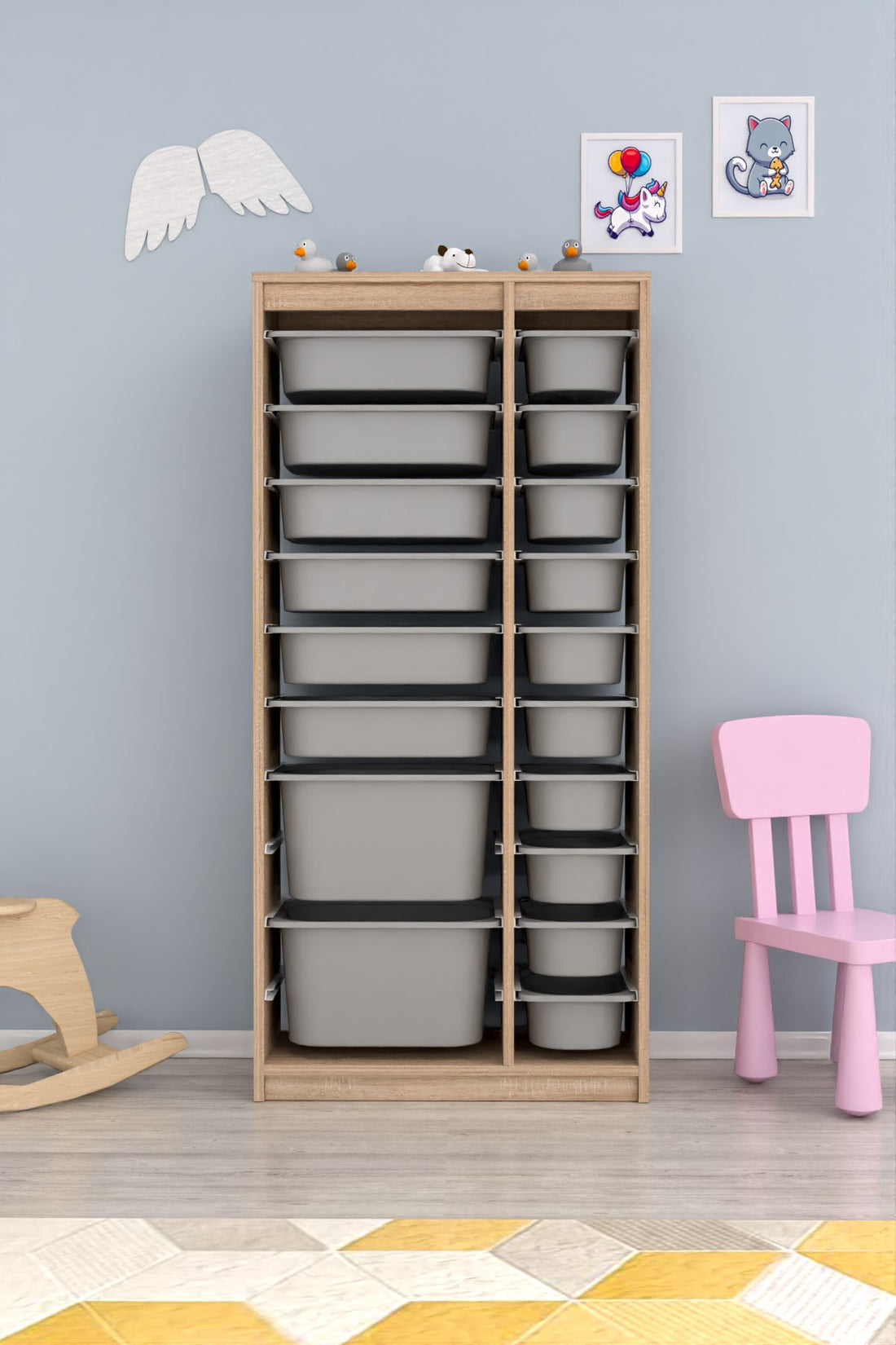 Alara XS 18 Sepetli Çok Amaçlı Oyuncak Mutfak Kiler Dolabı Gri