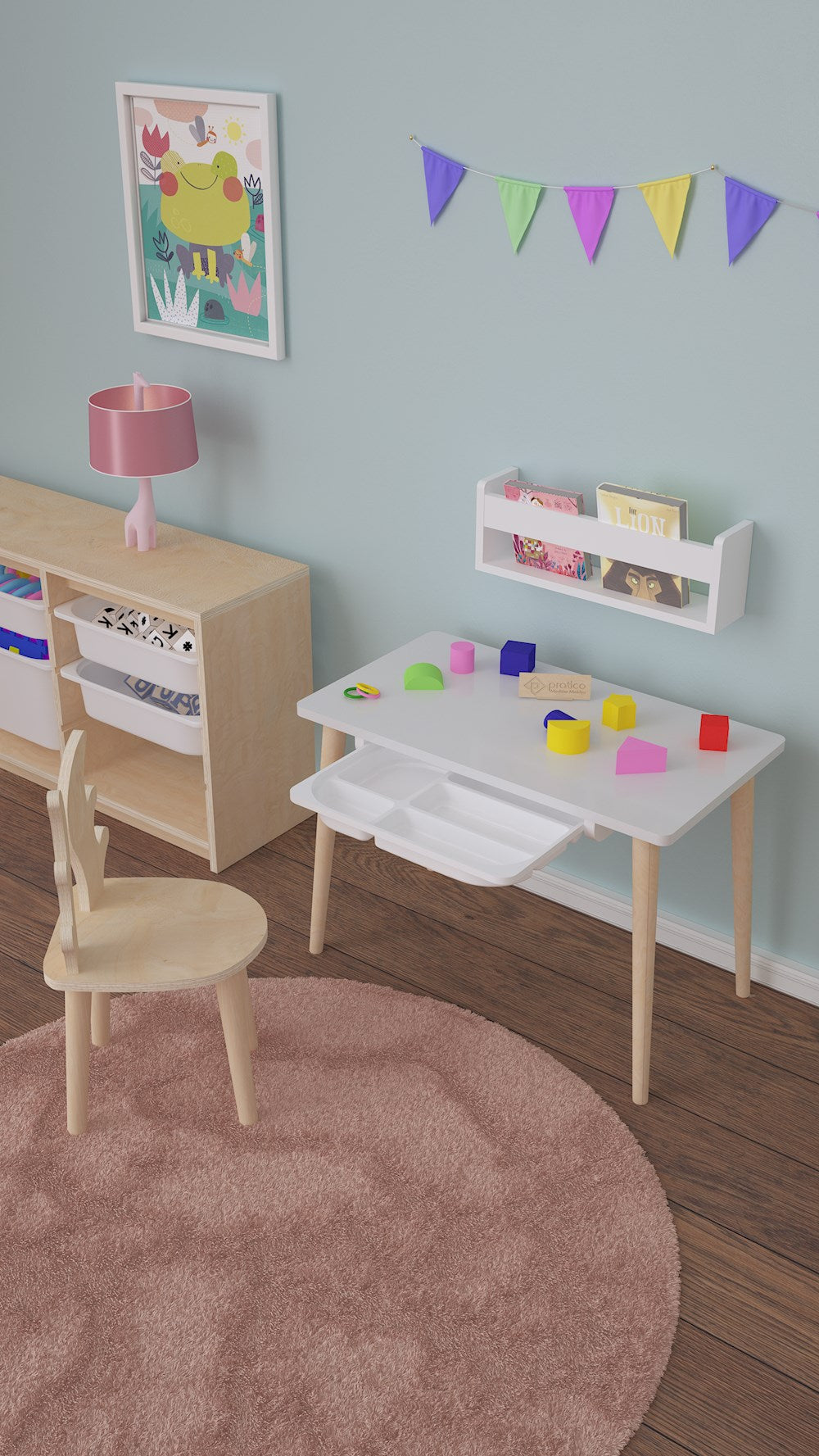 Tubi Çocuk Çalışma Oyun ve Etkinlik Masası Bölmeli Sepetli