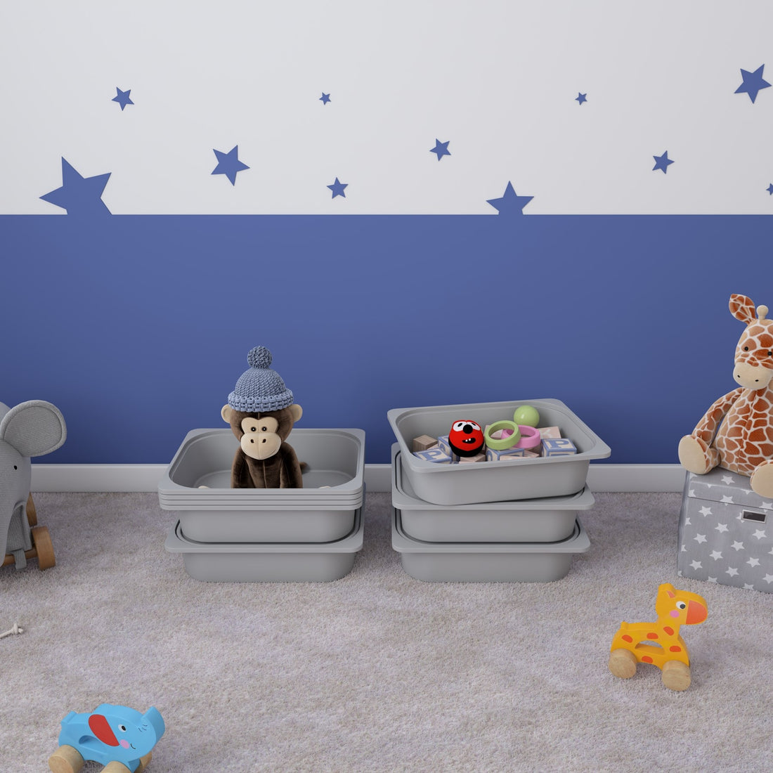 5 Adet Gri Kapaklı Çok Amaçlı Saklama Kutusu - Oyuncak Sepeti 5ks5k