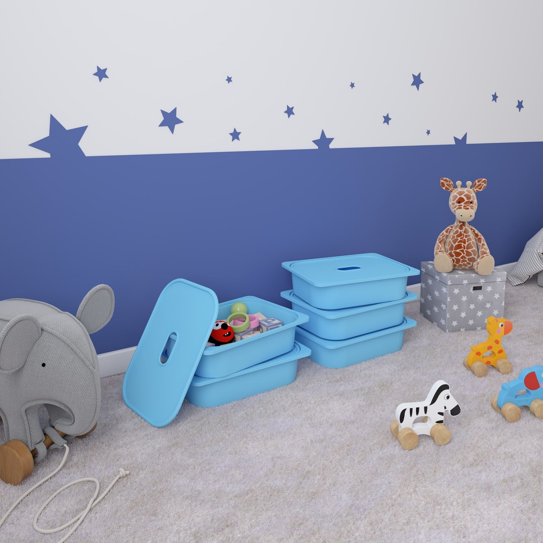 5 Adet Mavi Kapaklı Çok Amaçlı Saklama Kutusu - Oyuncak Sepeti 5ks5k