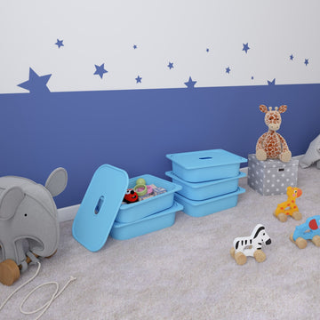 5 Adet Mavi Kapaklı Çok Amaçlı Saklama Kutusu - Oyuncak Sepeti 5ks5k