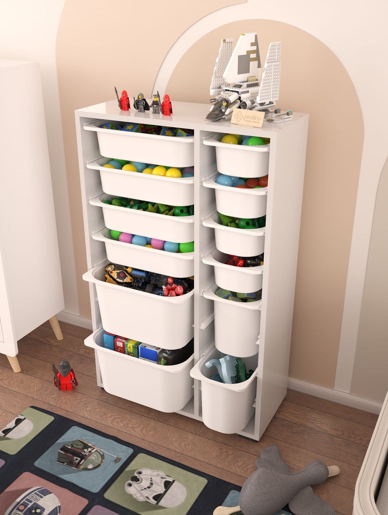 Rine 12 Sepetli Çok Amaçlı Oyuncak Dolabı Beyaz