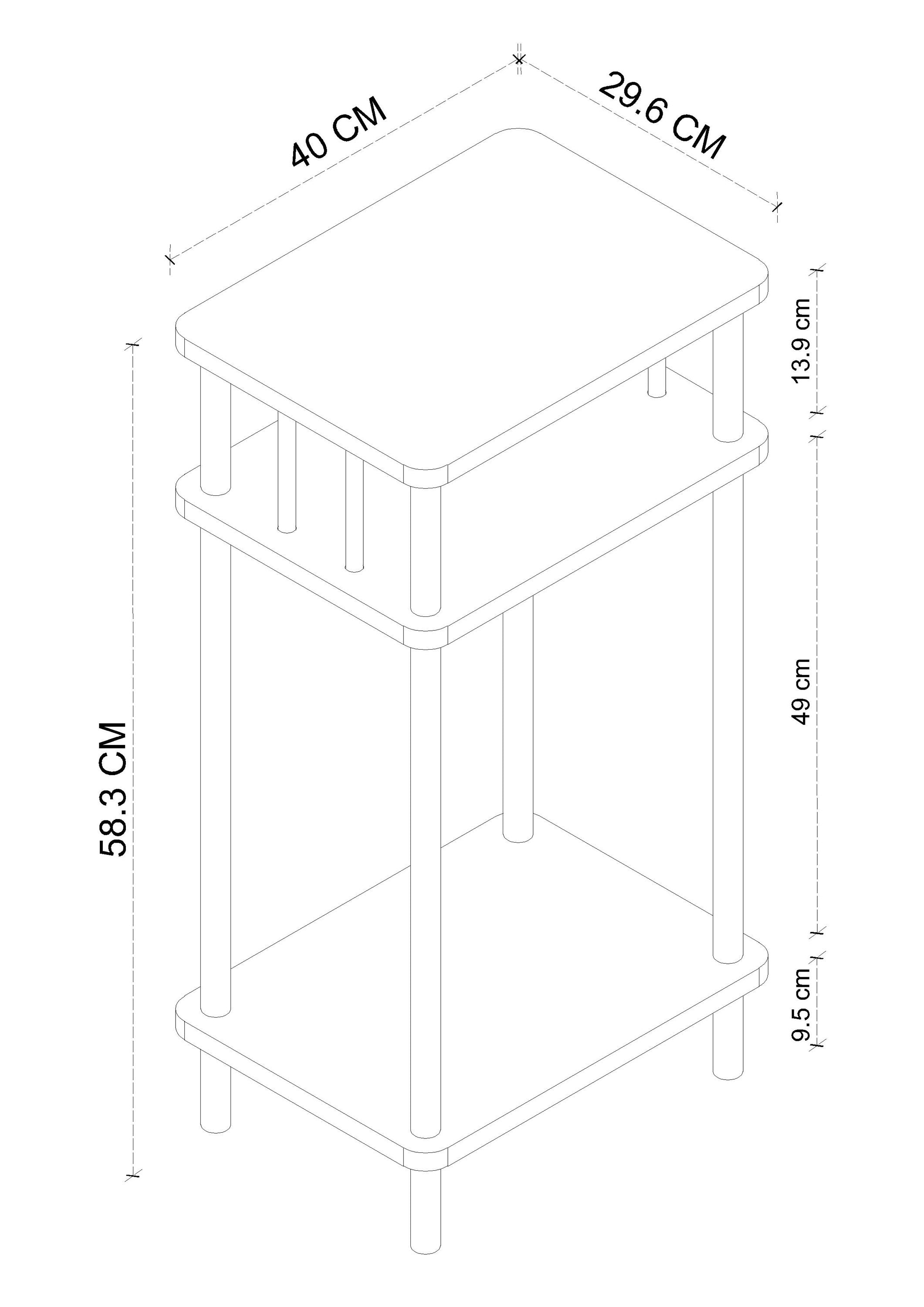 Duo Atlantik Çam Ahşap Dikdörtgen Çok Amaçlı Raf Yan Sehpa 3 Katlı