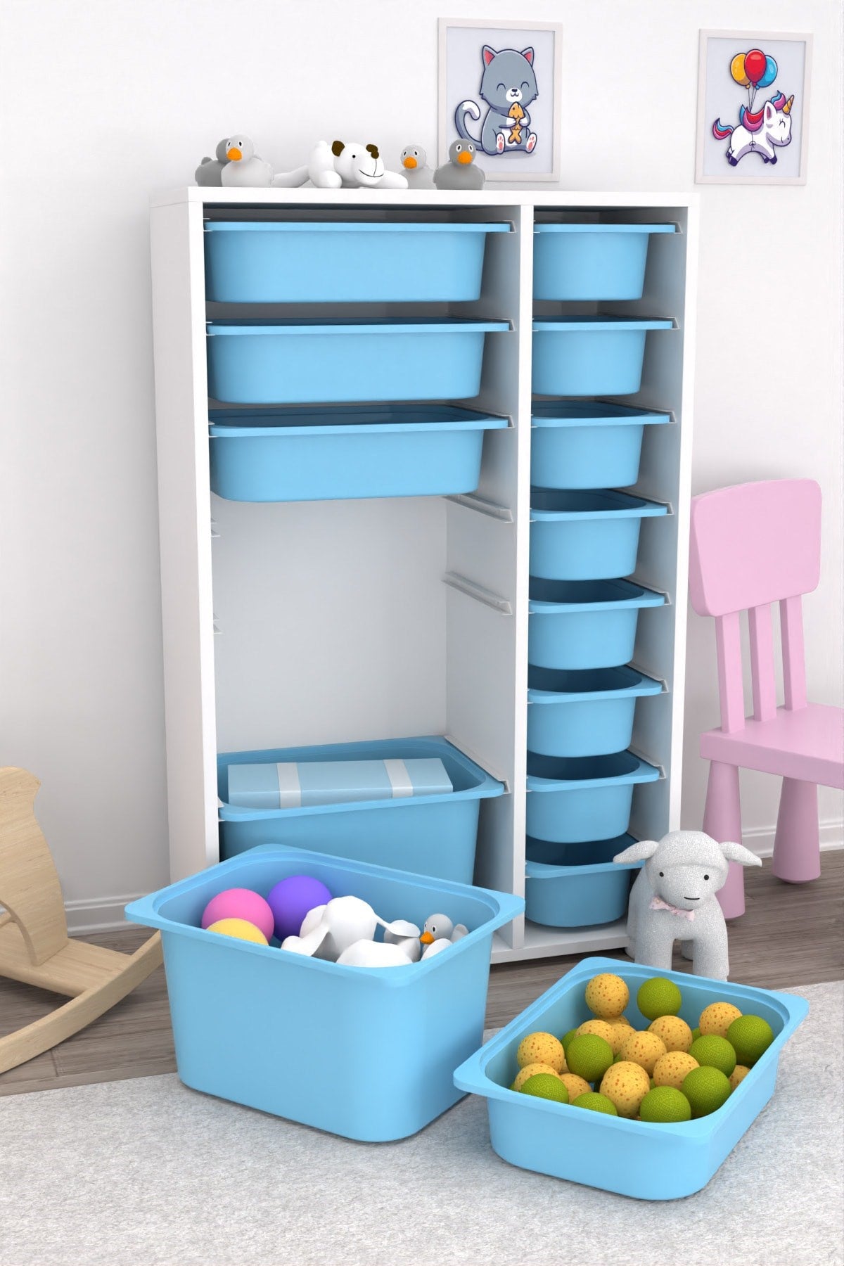 Rine 14 Sepetli Çok Amaçlı Oyuncak Dolabı Mavi 2D4K8U