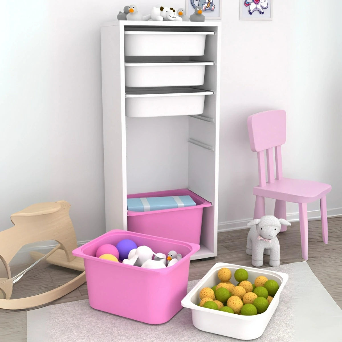 Cara 2 Büyük 4 Küçük Çok Amaçlı Dolap Mutfak Oyuncak Dolabı Pembe Beyaz