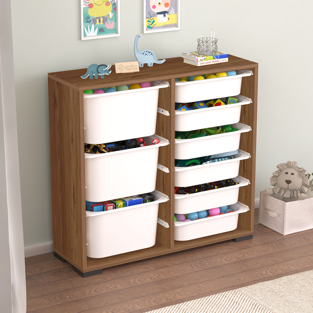 Carla 9 Sepetli Çok Amaçlı Oyuncak Dolabı Tropik Ceviz