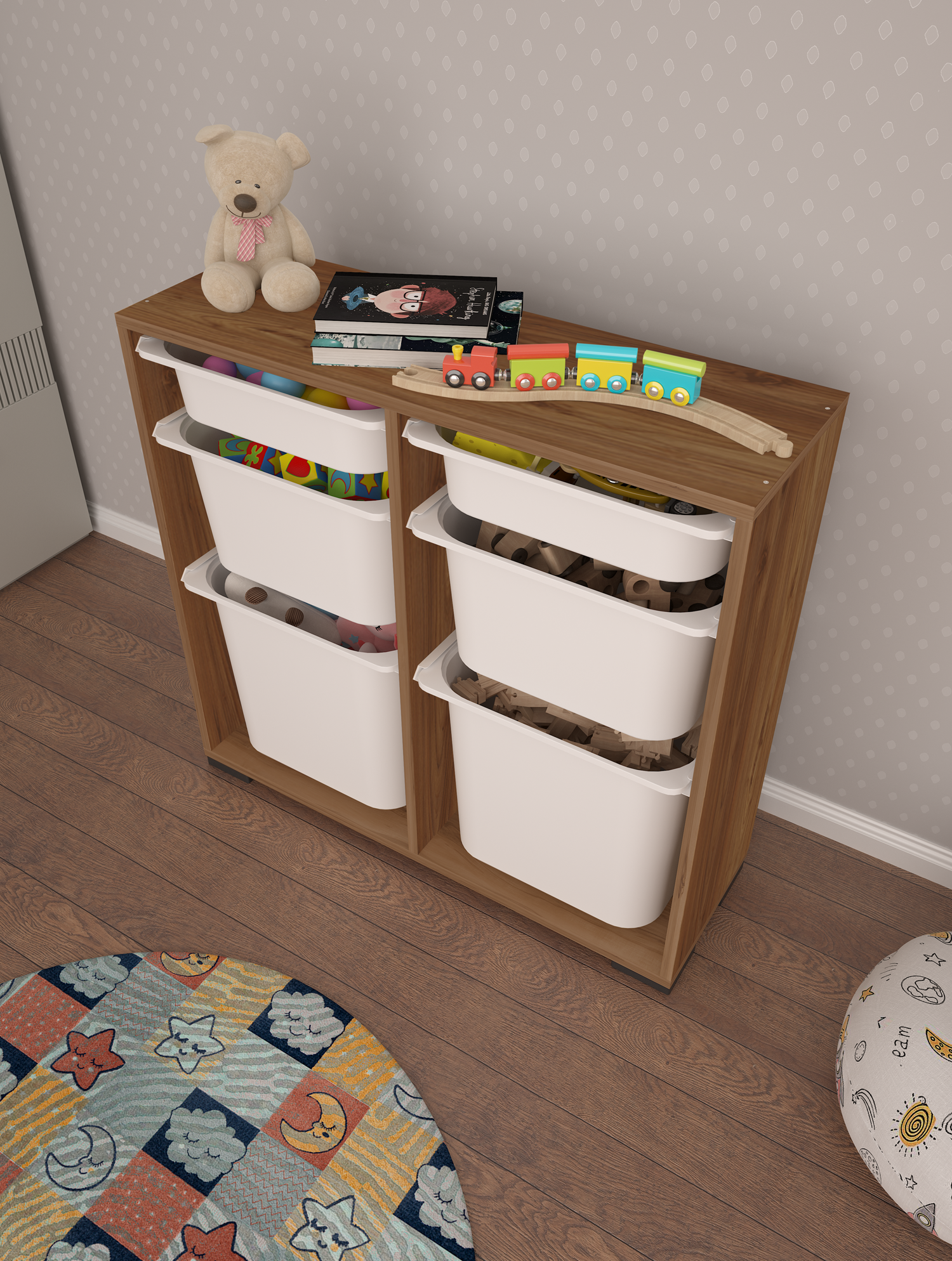 Carla 6 Tropik Ceviz Ultra Derin Sepetli Çok Amaçlı Dolap Oyuncak Dolabı