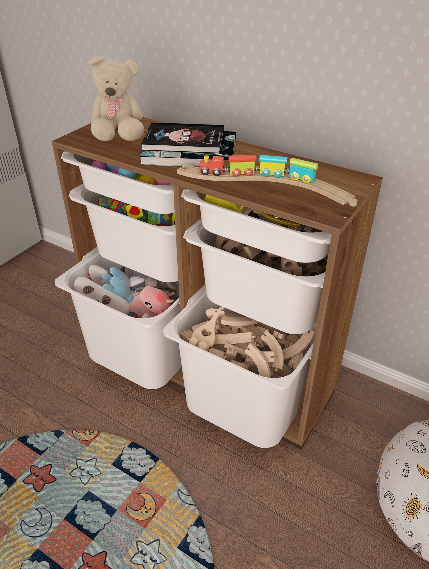 Carla 6 Tropik Ceviz Ultra Derin Sepetli Çok Amaçlı Dolap Oyuncak Dolabı