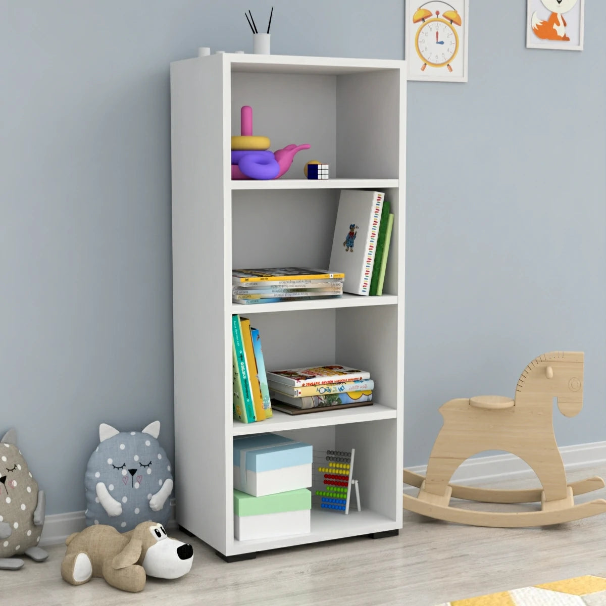 Glass Çok Amaçlı Kitaplık 4 Raflı Dolap Beyaz