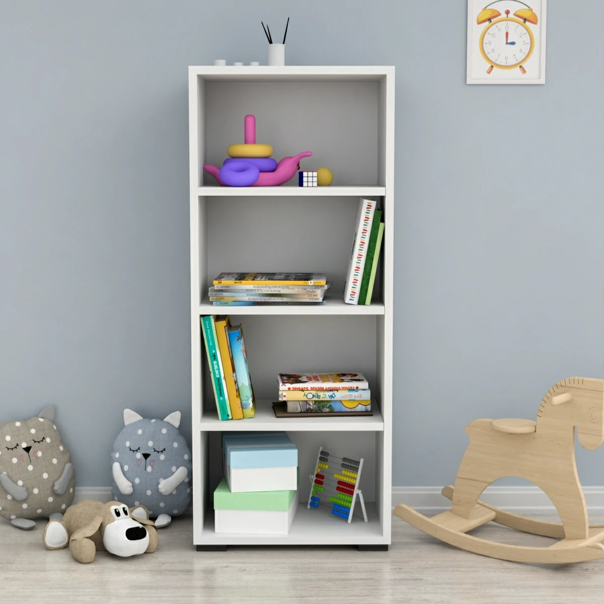 Glass Çok Amaçlı Kitaplık 4 Raflı Dolap Beyaz