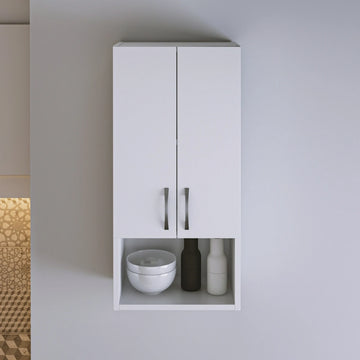 BD-01 Kapaklı Bölmeli Banyo Mutfak Asma Dolap Beyaz