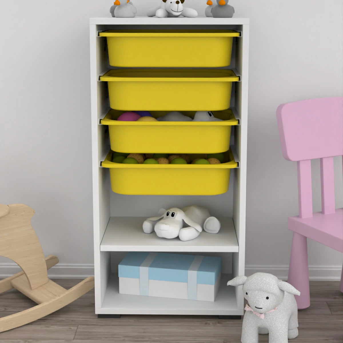 Nia 4 Sepetli 1 Raflı Çok Amaçlı Mutfak Dolabı, Banyo Dolabı, Kiler Dolabı Sarı