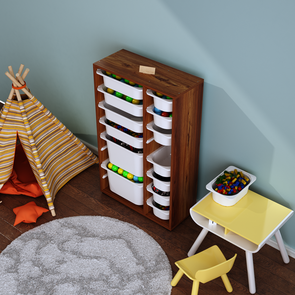 Rine 14 Sepetli Çok Amaçlı Oyuncak Dolabı Tropik Ceviz 2D4K8U