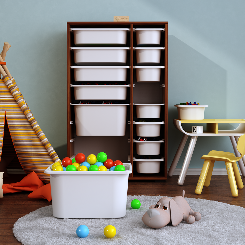 Rine 14 Sepetli Çok Amaçlı Oyuncak Dolabı Tropik Ceviz 2D4K8U