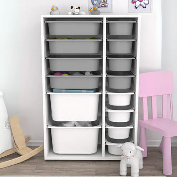 Rine 14 Sepetli Çok Amaçlı Oyuncak Dolabı Gri Beyaz 2D4K8U