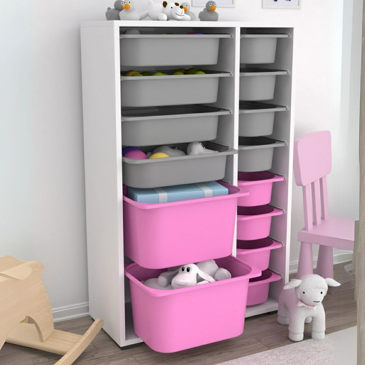 Rine 14 Sepetli Çok Amaçlı Oyuncak Dolabı Gri Pembe 2D4K8U